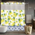 thumbnail image 2 of No Hook Shower Curtain with Snap in Liner, Summer Yellow Lemon Leaves Waterproof Fabric Bathroom Curtain Mesh Top Window, Blue Geometric Flower Texture Shower Curtains 72x72in, 2 of 9
