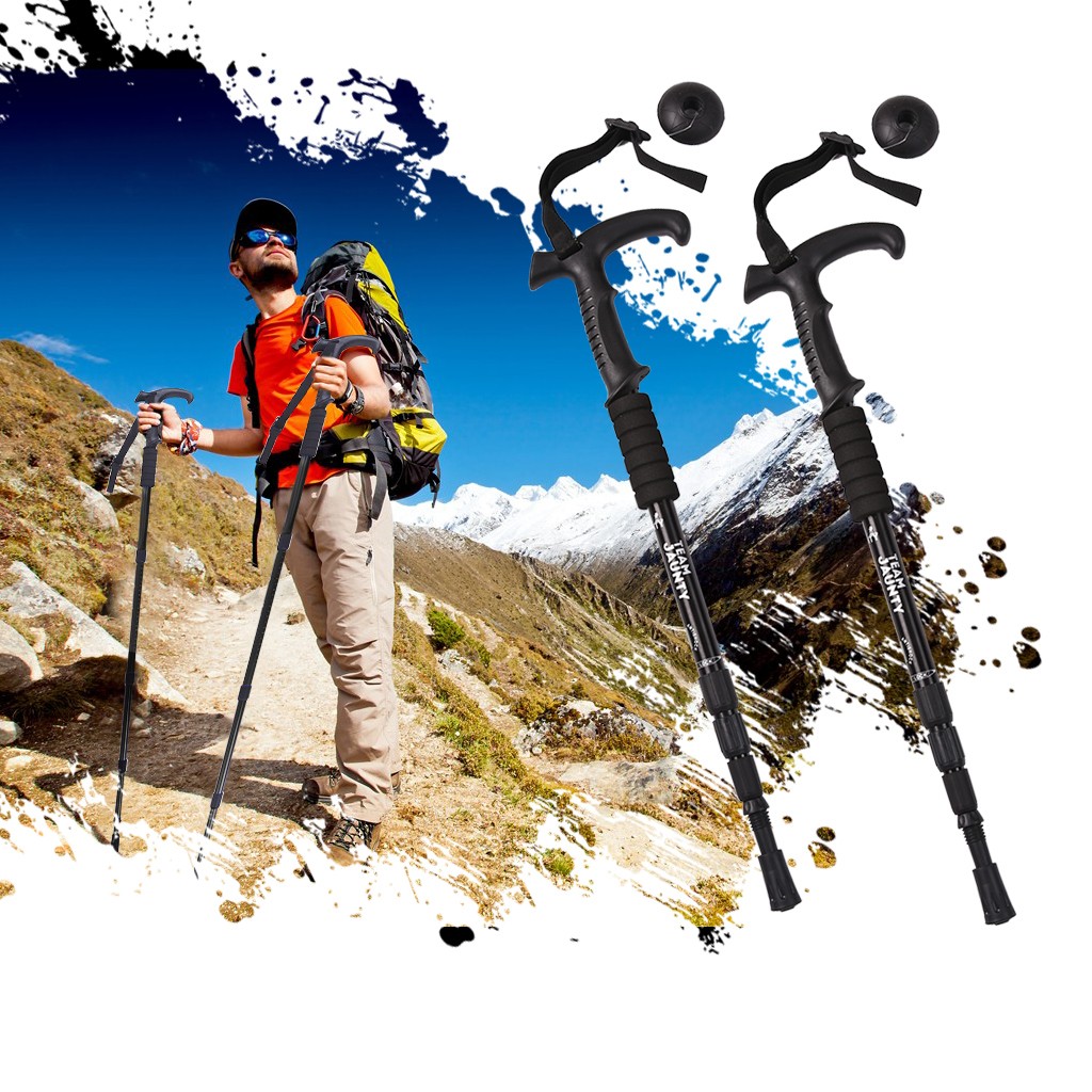 2 PCS Telescopic Walking Pole Trekking Stick Adjustable Outdoor Hiking Black USA