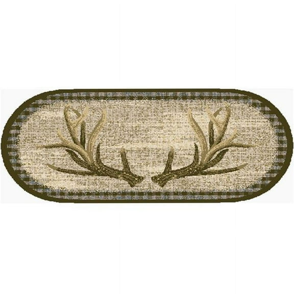 Mayberry Rug CC10514 20X44 20 x 44 in. Cozy Cabin Trophy Rack Printed Nylon Kitchen Mat & Rug, Brown