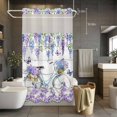 thumbnail image 5 of Purple Floral No Hooks Shower Curtain with Snap-in Liner Spring Flowers Bicycle Butterfly White Wood Grain Shower Curtains for Bathroom, Waterproof, Easy Install, Washable 54"x78", 5 of 9