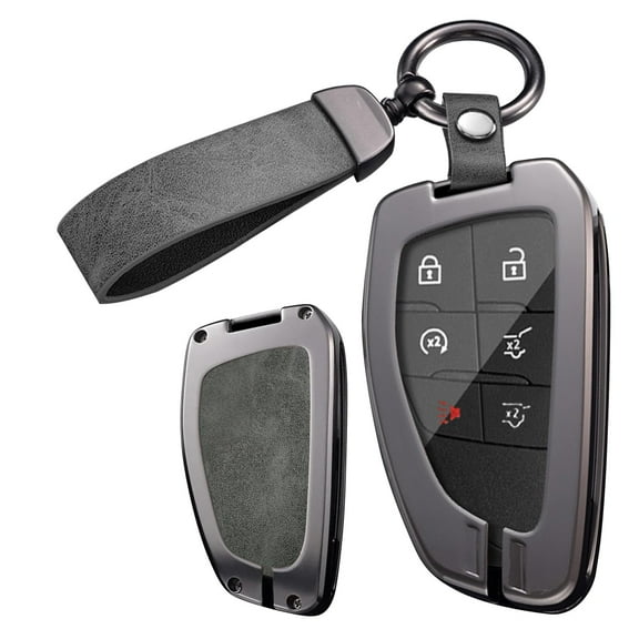 Metal and Leather Key Fob Case Fit for GMC Hummer EV Yukon Canyon Sierra Acadia Terrain 2021-up Smart Remote Car Key Bag Antiscratched Key Shell Cover with Keychain