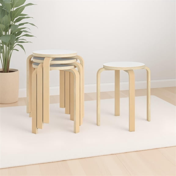 Demi Bonn 18" Stackable Bentwood Dining Chair Set of 4, Round Top Seat, Space-Saving, White