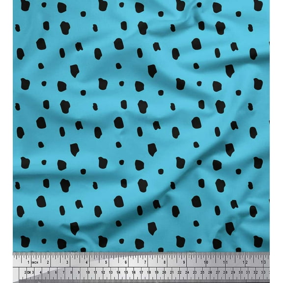 Soimoi Blue Cotton Duck Fabric Brush Stroke & Dots Abstract Print Fabric by the Yard 42 Inch Wide