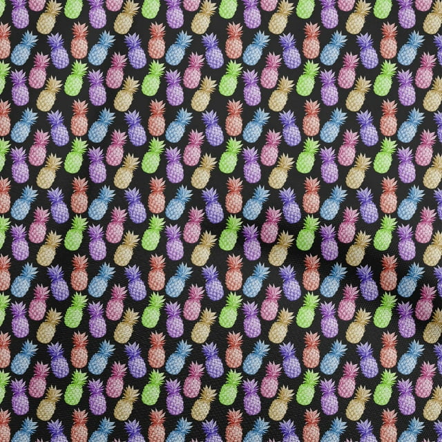 oneOone Tissu Popeline de Coton Noir Ananas Matériel de Robe Tissu Imprimé Tissu au Mètre 42 Pouces de Large
