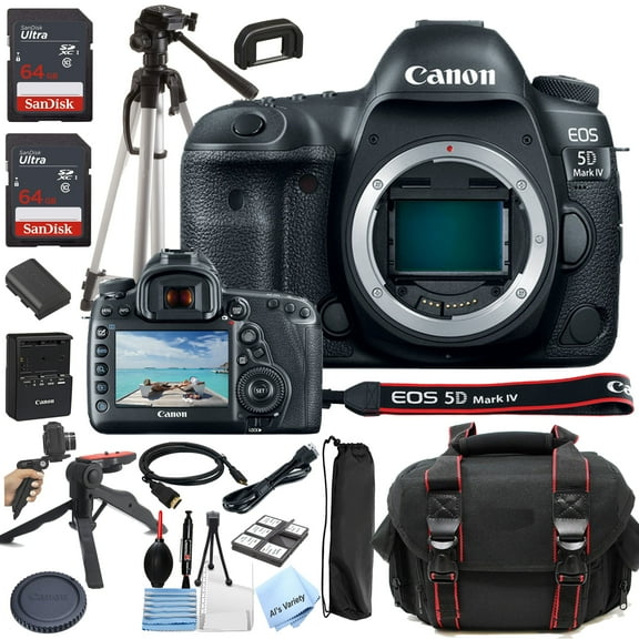 Canon EOS 5D Mark IV Full Frame DSLR Camera Body Only 30.4MP Sensor DCI 4K Video Als Variety Accessories Includes: 2X 64GB Memory + Case + Tripod + Grip Pod + HDMI Cable + More 22pc Bundle