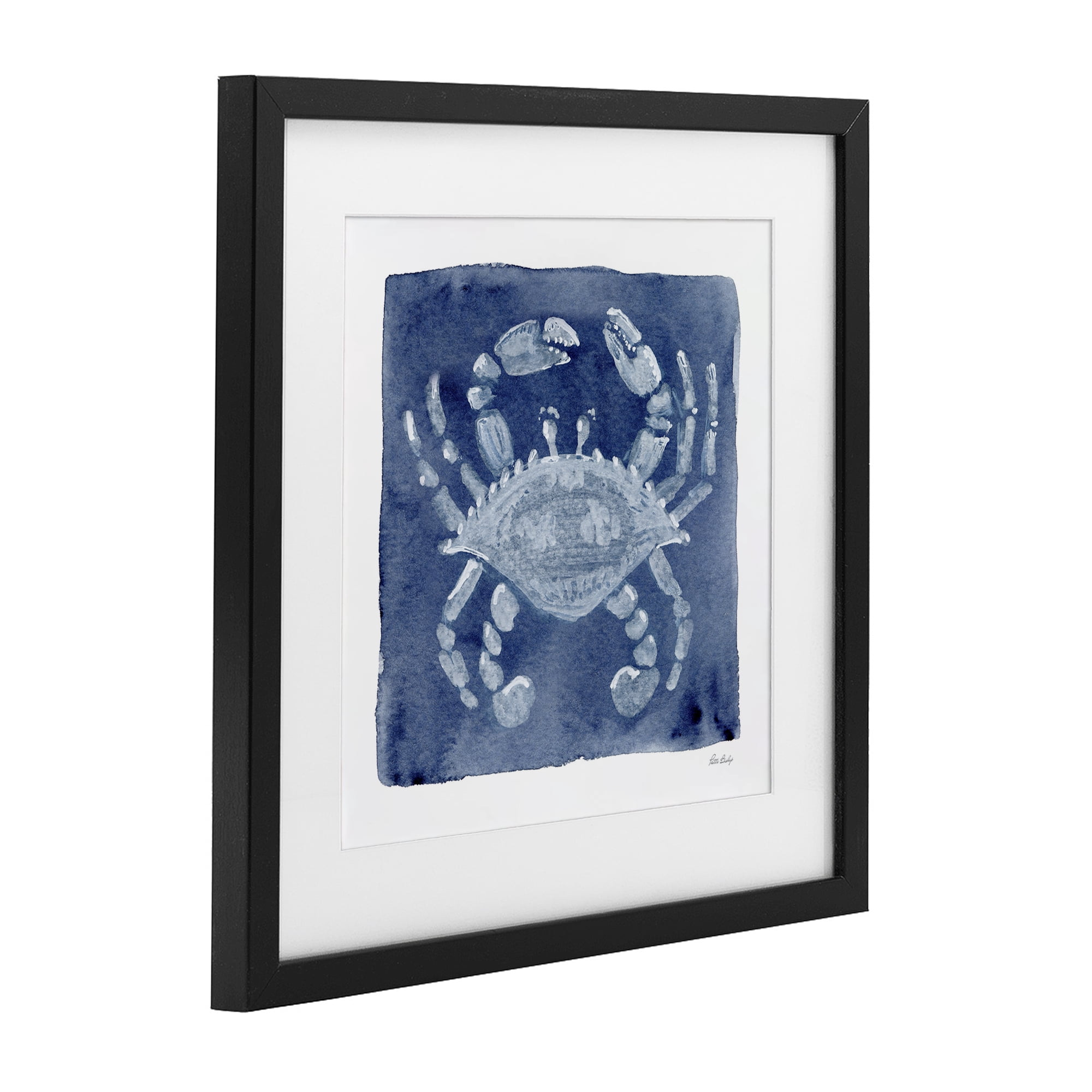 Stupell Industries White Crab on Indigo Black Framed Print Under Glass, design by Patti Bishop