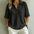thumbnail image 2 of BODOAO Women's 2026 Short Sleeve V Neck Shirt, Collared Button Down Summer Tee Top, Business Casual Lightweight Blouse for Office Work, Travel and Daily Outfits Black L, 2 of 3