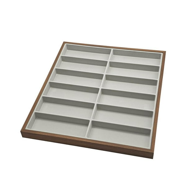 Estuche de madera para gafas, organizador con 12 compartimentos para relojes y joyas. Gris