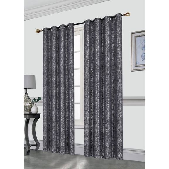 Kashi Home Sabrina 52X84 Grommet Curtain Panel, Decorative Silver Foil Print Room Darkening Blackout Window Treatment Panel, Dark Grey, 2 Pack