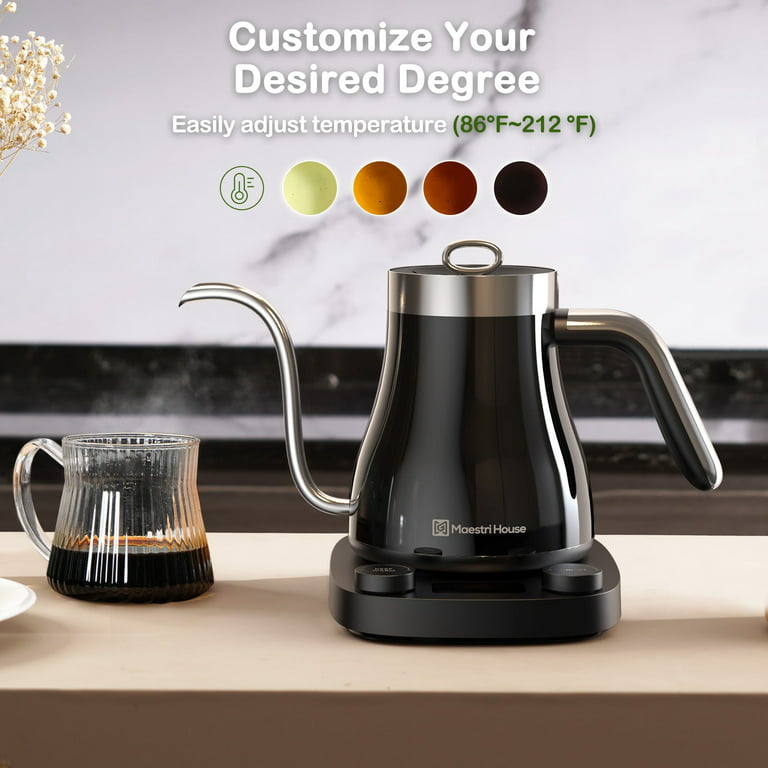 Gooseneck Electric Kettle with Temperature Control & Presets - 1L,  Stainless Steel - Tea & Pour Over Coffee Kettle