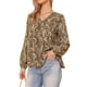 thumbnail image 4 of INSPIRAR CHIC Blusa de Cuello en V para Mujeres con Estampados Florales, Decoración de Botones, Manga Abullonada, Camisa Vintage Talla S Color Marrón Claro, 4 of 6