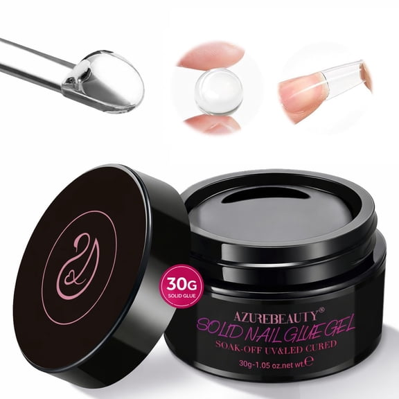 Azurebeauty Solid Nail Glue Gel for Nail Tips, 30g Gel Nail Glue for Acrylic Nails, Clear Hard 3D Gel for False Nail Tips, Super Strong Gel UV Light Cured, DIY Nail Art Home and Salon Use