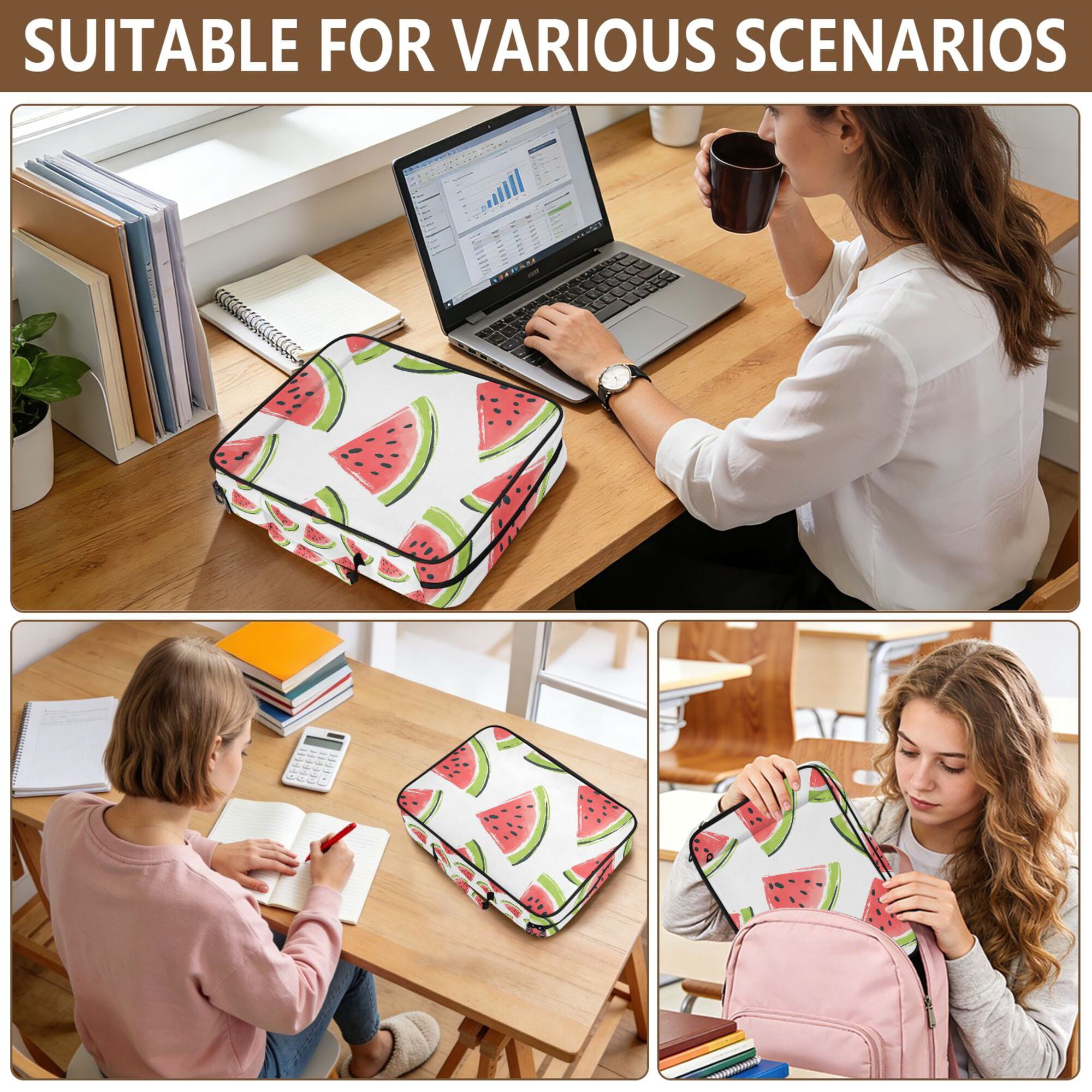 FORMRS Accordion File Folder A4 Size 7-Pocket Expanding Document Organizer Bag with 3 Ring Binder, Cartoon Watermelon