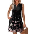 thumbnail image 2 of WTOBBY Women's Fashion Casual Printed V-Neck Button Vest Sleeveless Dress with Pocket, Floral Print for Summer Wear, Airy and Stylish Design for Vacation and Everyday Use,Black L, 2 of 5
