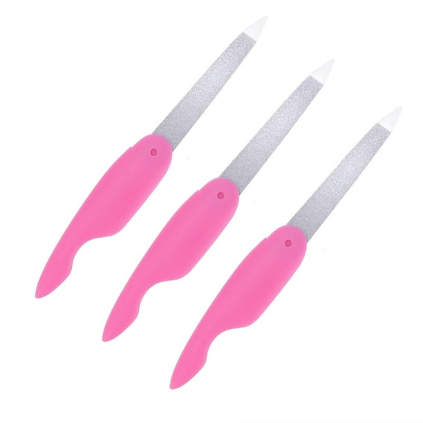 3 limas de uñas plegables de acero inoxidable para manicura, pulidoras de uñas para uñas lisas y brillantes.
