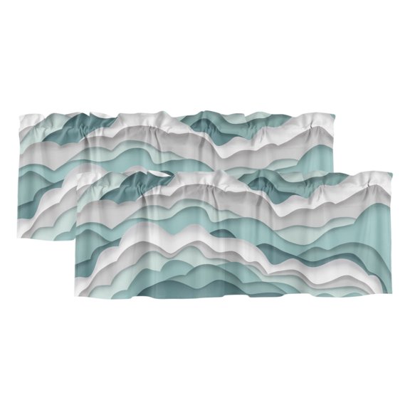 Teal Ombre Valances for Windows 2 Panels, Light Filtering Kitchen Curtains Window Valance for Living Room Bedroom, Modern Geometric Moire Abstract Art Rod Pocket Short Window Treatments 60"Wx18"L