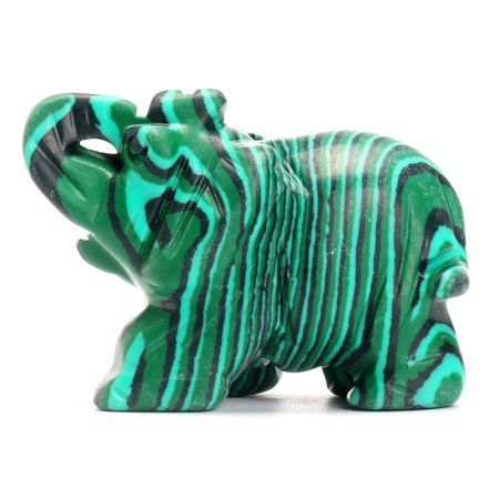 Hand Carved Stone Animal - Meigar 2'' Stone Crafts Gifts Carved Malachite Elephant Statue Gemstone Animal Figurine