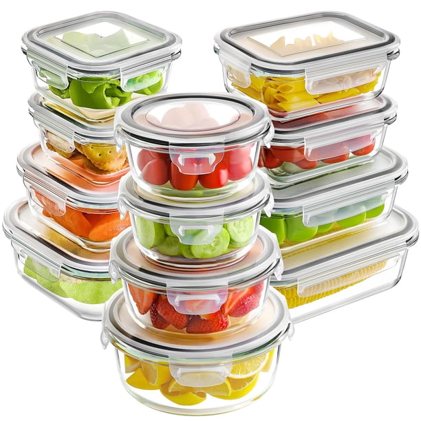 Contenedores de vidrio para almacenamiento de alimentos HOMBERKING, 12 juegos, gris