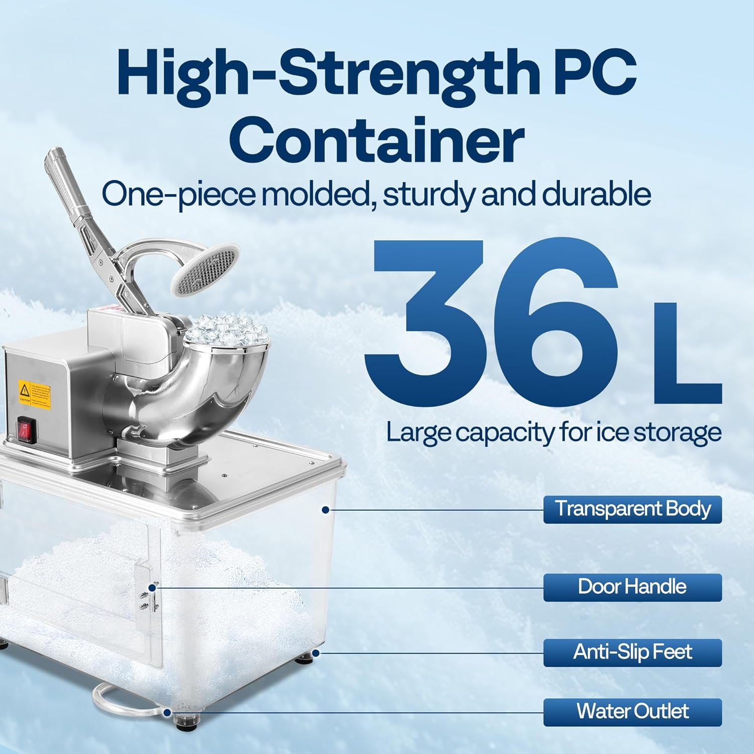 SPECSTAR Commercial Ice Crusher Shaver with Four Blades, Electric Snow Cone Maker Machine, 350W Shaved Ice Machine with Safety Switch for Both Home and Commercial Use, 660lbs/hr
