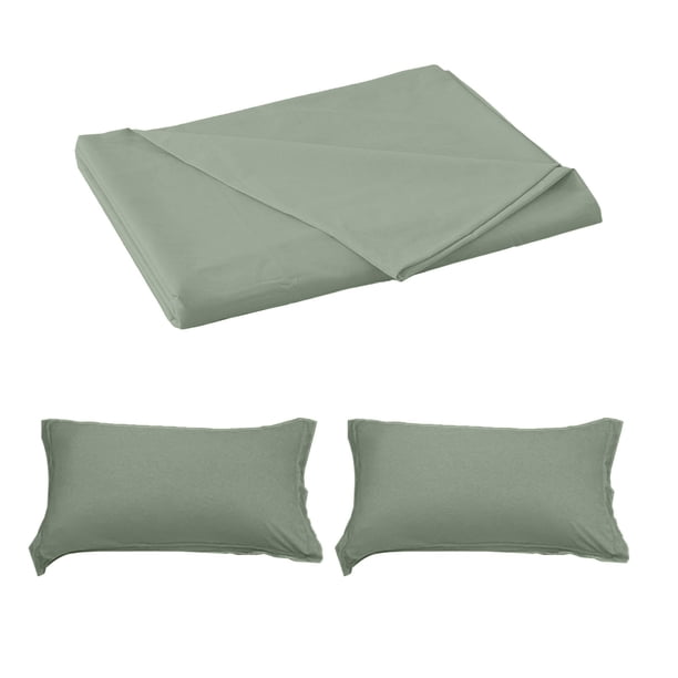 Juego de sábanas planas con 2 fundas de almohada, sábanas de poliéster suave tamaño Queen de 98x90 pulgadas, color liso, resistentes a la decoloración, lavables, ropa de cama para el hogar y el