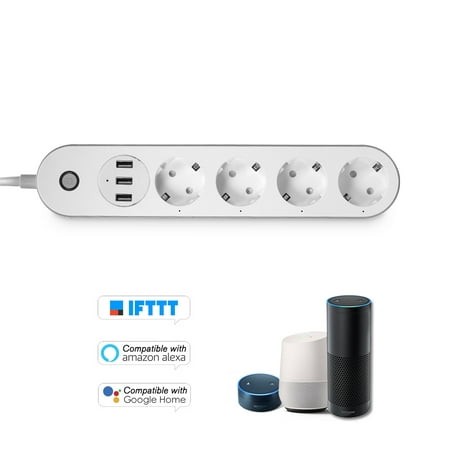 WiFi Smart Power Strip Socket Compatible with Home Voice Control Multi-Plug Timer Switch Power Strip Outlet with 4 AC Outlets 3 USB Port Free App Remote Control Via Android iOS Smartphone (Best Wifi Connection App For Android)