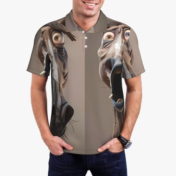 Fotbe Funny Horse Faces Expressions Camiseta Polo de Golf para Hombre con Estampado – Camisa Deportiva Transpirable con Cuello Abotonado-Large