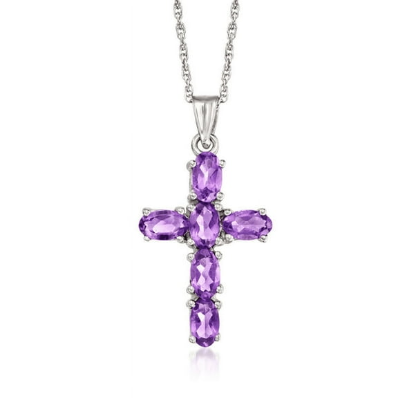 Oval Cut Amethyst Cross Pendant Necklace in 925 Sterling Silver - Anniversary Gift For Wife
