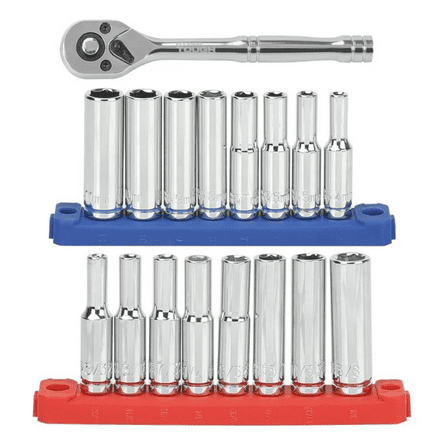 Hyper Tough 19 Piece 1/4 inch Drive Ratchet and Socket Set, Deep Sockets