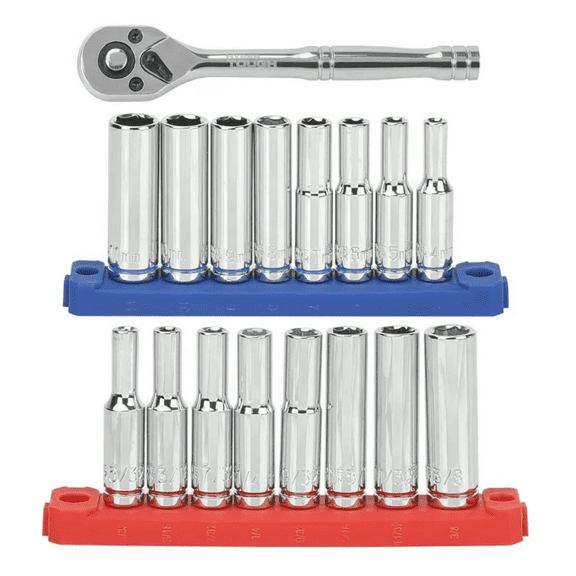 Hyper Tough 19 Piece 1/4 inch Drive Ratchet and Socket Set, Deep Sockets