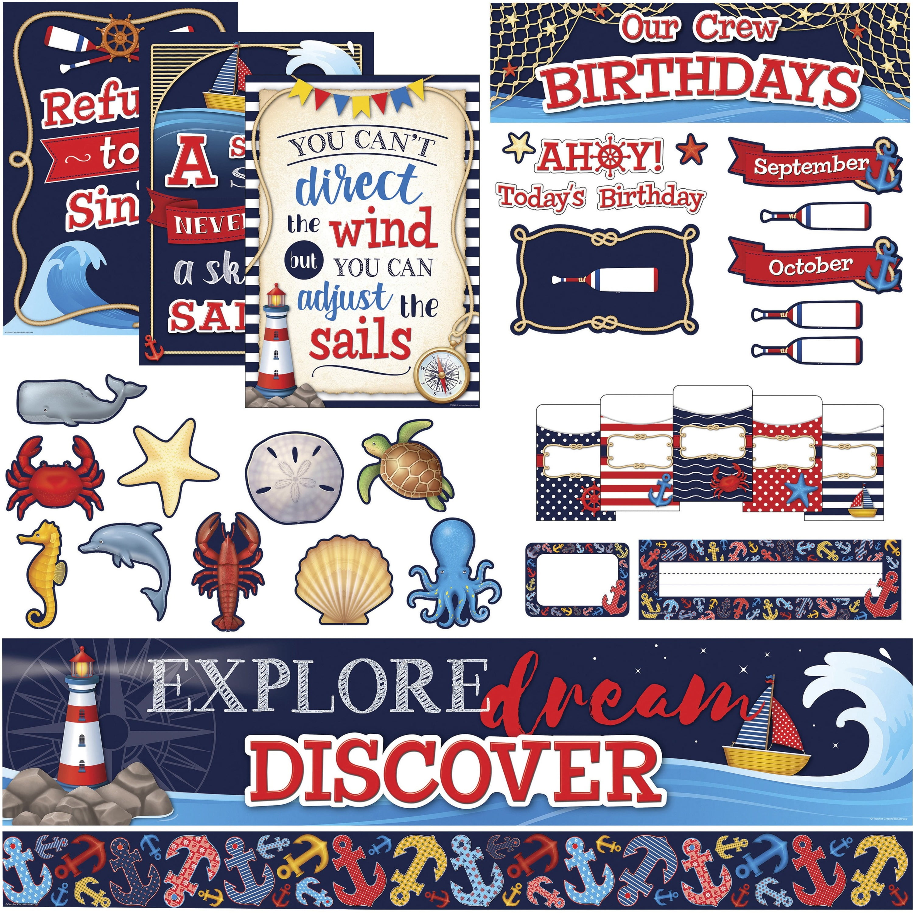 tcr-9462 tcr9462 Teacher Created Resources Nautical Board Combo Set 