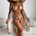 thumbnail image 4 of Sokhug Womens Floral Bikini Set Mesh Cover Up Tie Side Triangle Top Thong Bottom Three Piece Swimwear, 4 of 9