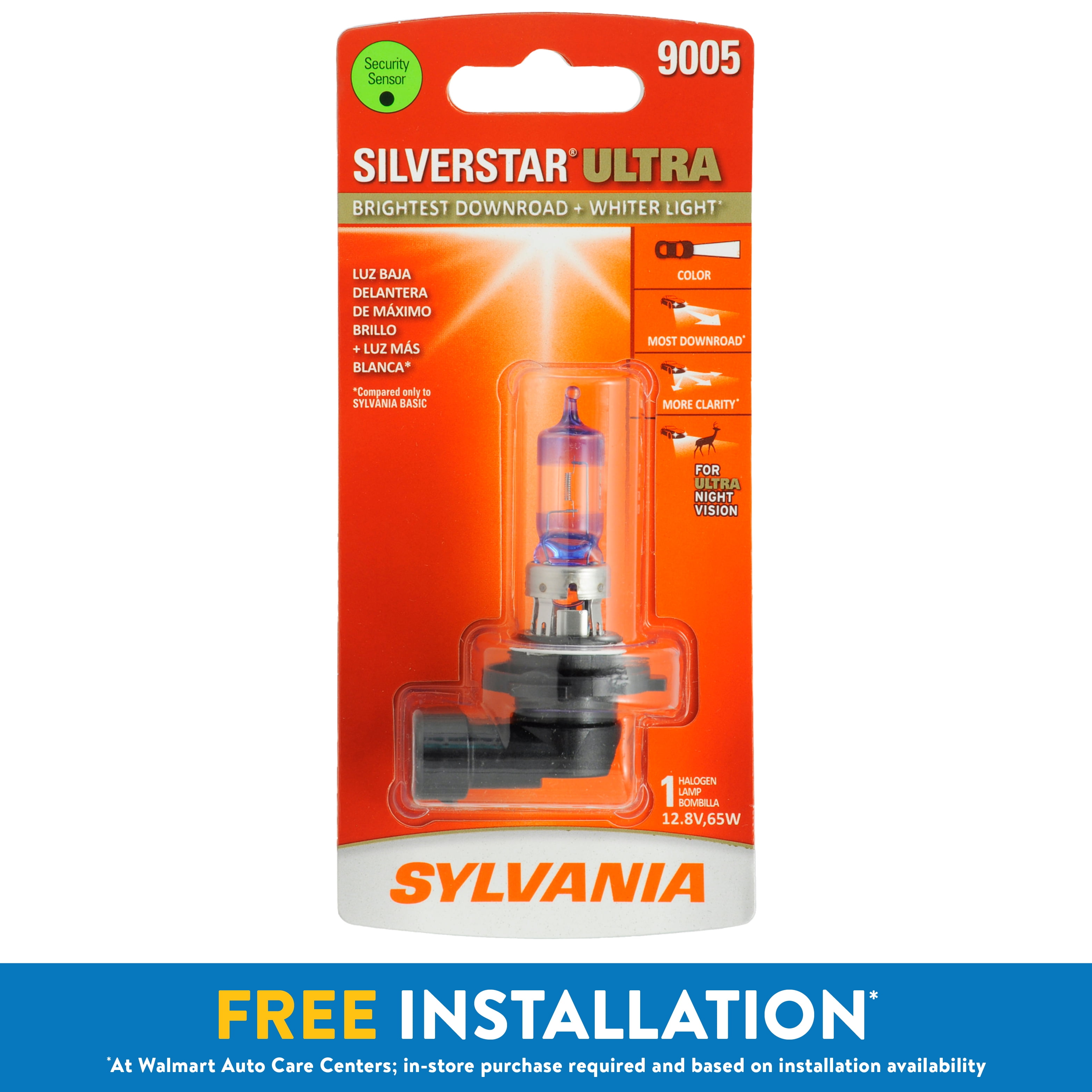 Sylvania 9005 SilverStar Ultra Halogen Headlight Bulb, Pack of 1.