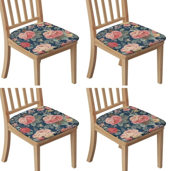 Pioneer Flower Seat Covers for Dining Room Chairs Set Of 4,Stretch Printed Washable Chair Seat Cover with Elastic Ties and Button,Removable Waterproof Couch Cushion Covers