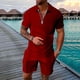 thumbnail image 1 of WILLBEST Traje Corto para Hombre, Dos Trajes para Hombre, Camisa y Pantalones Cortos de Color Liso con Cremallera En La Parte Superior., 1 of 4