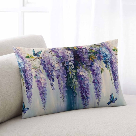 Purple Lavender Throw Pillow Covers, Butterfly Flower Abstract Brush Artwork Soft Breathable Pillow Cases with Zipper for Sleeping, Standard Pillowcases for Couch Bed Sofa Chair 20x26 Inches