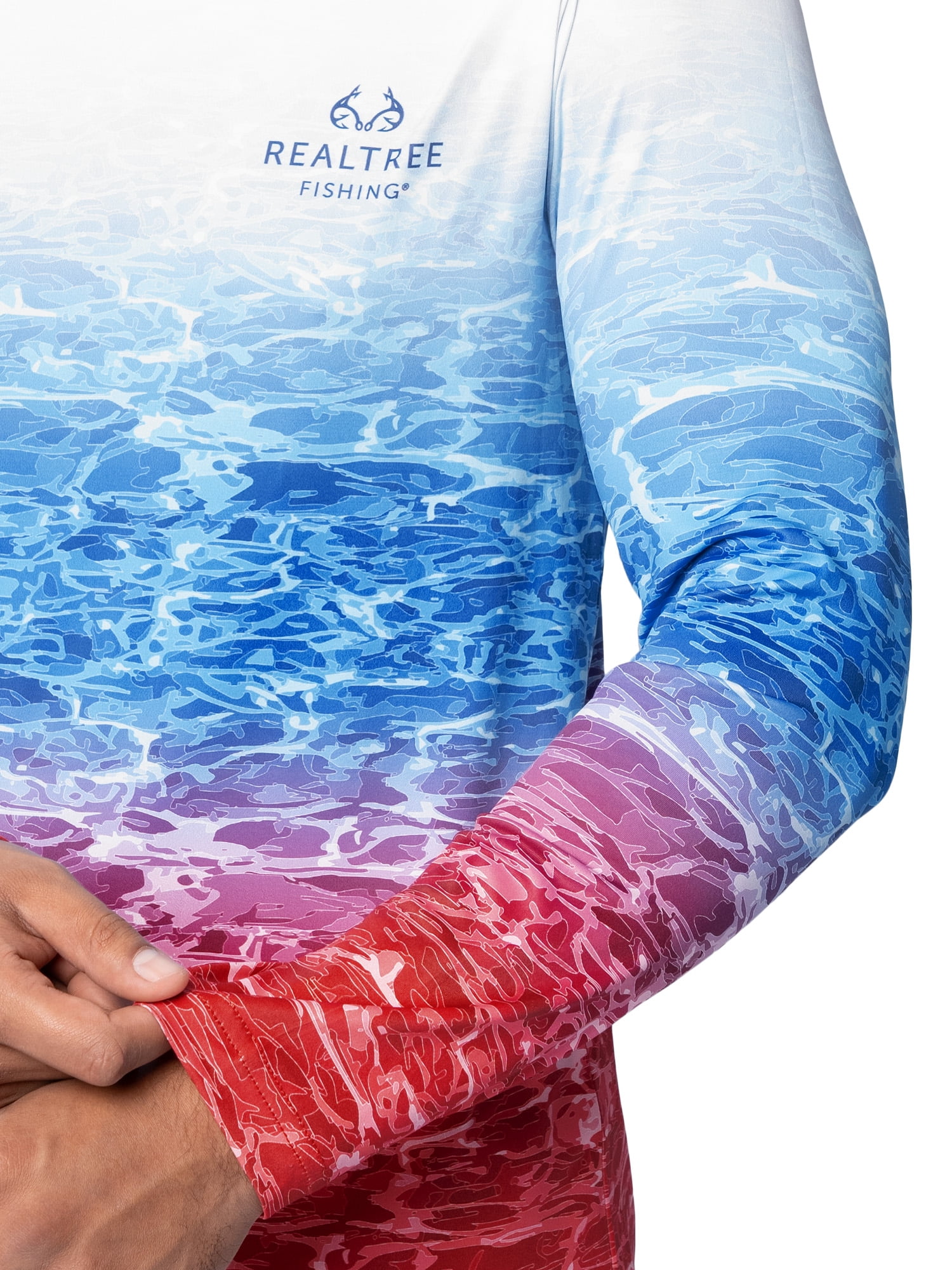 Realtree Men's Fishing Flex Americana UPF30 Long Sleeve Performance Hooded Shirt, Size S-3XL