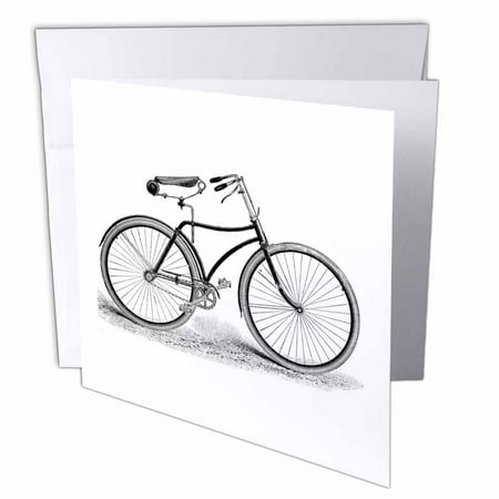 3dRose Black and white vintage bicycle pen and ink drawing print - old-fashioned cycler cycling bike, Greeting Cards, 6 x 6 inches, set of 12