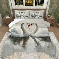 Feelyou Couple White Swan Bedding Comforter Set, Valentines Day Animal Twin Comforter Sets, Oil Printing Art Reversible Bedding Set, Lightweight Room Decor, 2pcs