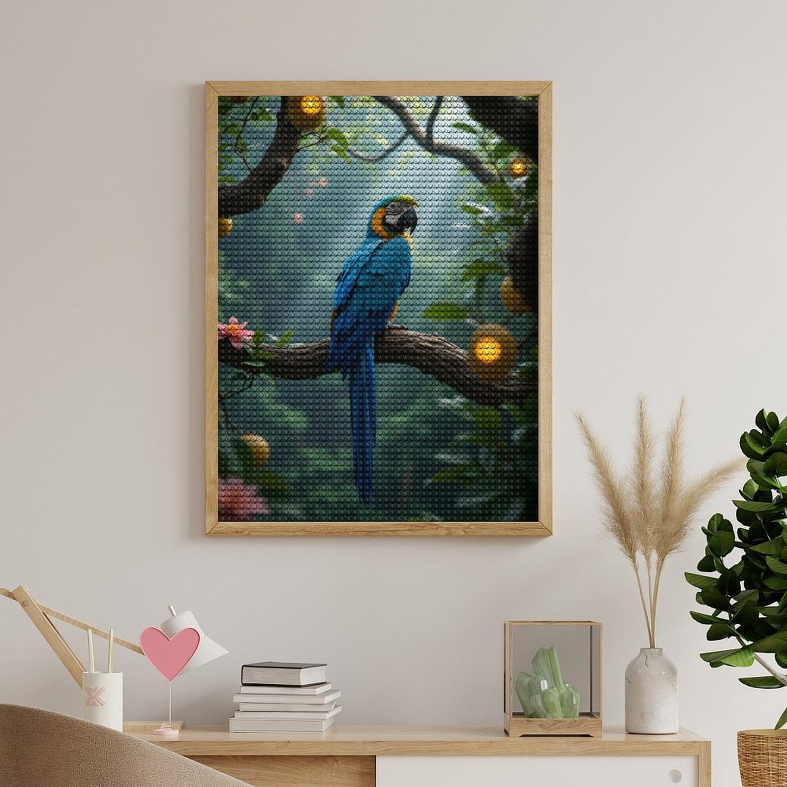 Diamond Art Kits for Adults, Blue Parrot Jungle Scene 5D Diamond Painting Kits for Adults Beginners, DIY Full Drill Diamond Painting, Gem Art and Crafts 12x16