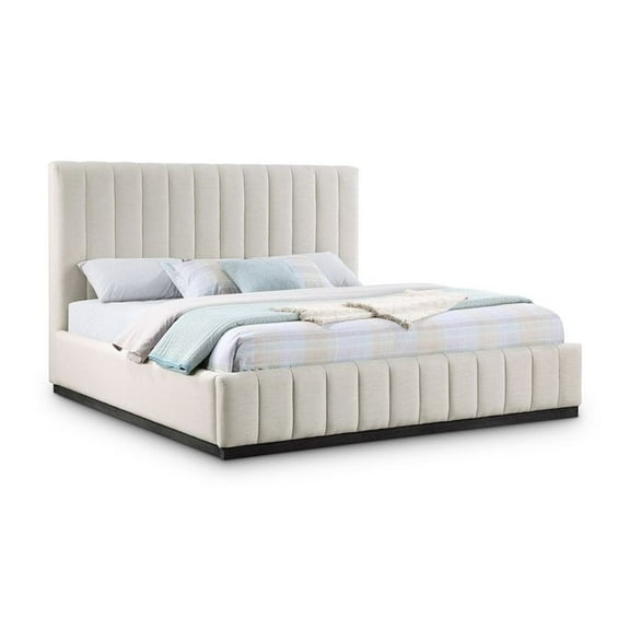 Meridian Furniture Lucia Beige Linen Textured Fabric King Bed