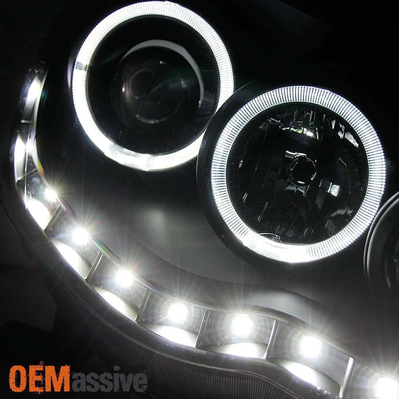 AKKON - For 2005-2011 Toyota Tacoma Black Bezel Dual Ring DRL Daylight LED Projector Headlights Pair Left+Right