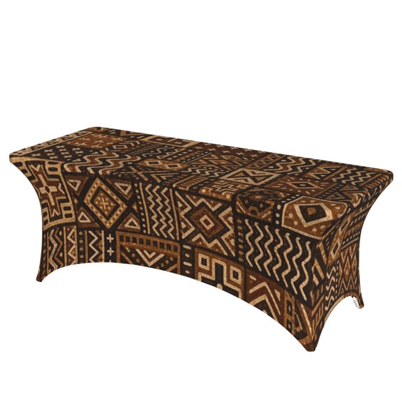 Ethnic Motif Seamless Textile Decor Stretch Rectangular Table Cover 6FT Elastic Fitted Tablecloth for Parties, Weddings, Banquets