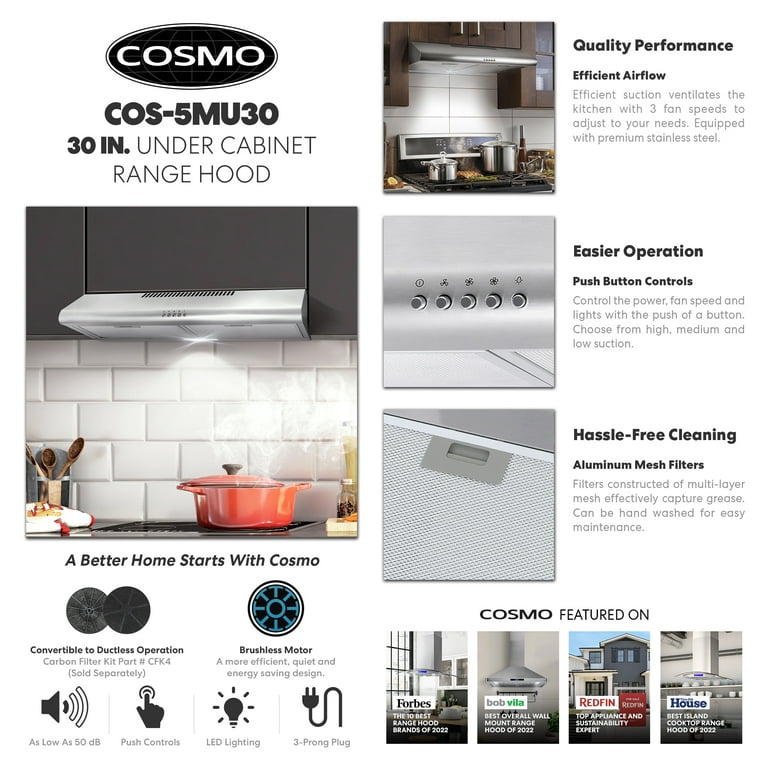 Cosmo Cos-5mu36 36 in. Under Cabinet Range Hood Ductless Convertible Duct, Slim