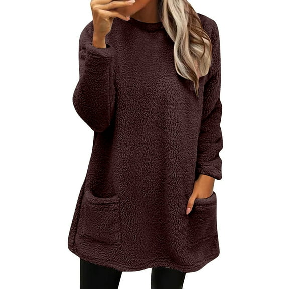 Dyfzdhu Sweatshirt For Women Winter Coat Loose Wool Jacket Long Sleeved Jumper With Pockets Hoodies