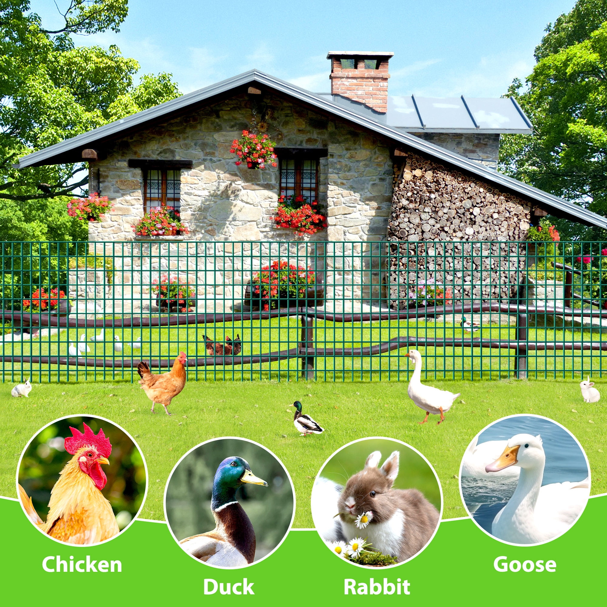 14GA Green Chicken Wire Fence Rolls Mesh Size 2"X3"60in(H)X 100ft(L)Heavy Duty Metal Garden Fence