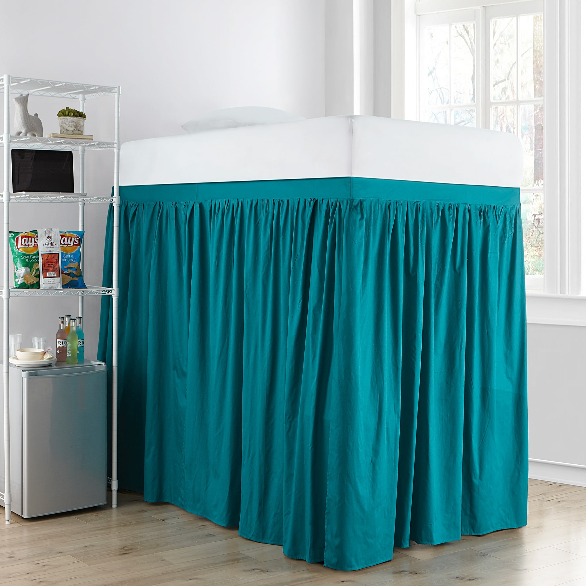 Extended Dorm Sized Cotton Bed Skirt Panel with Ties (3 Panel Set