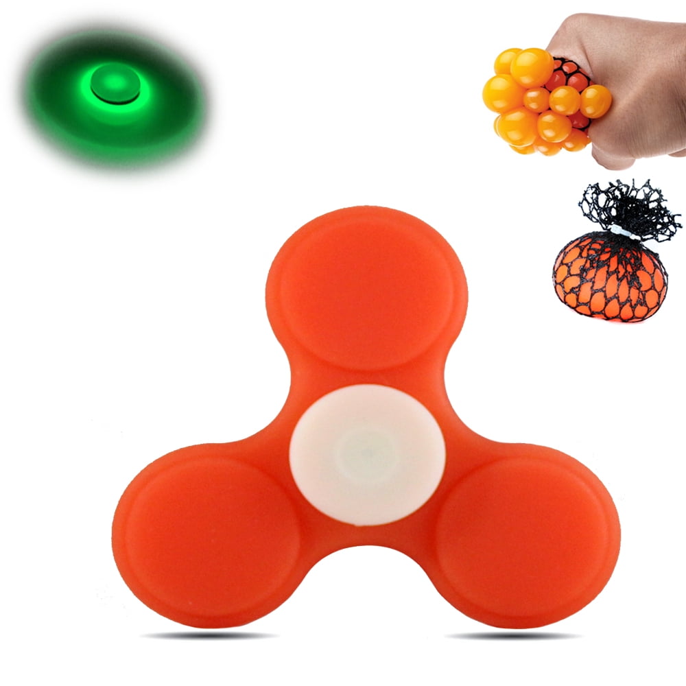 Blue Fidget Spinner Glow in the Dark Silicone Tri-Hand Spinner ABS Bearing Toy 