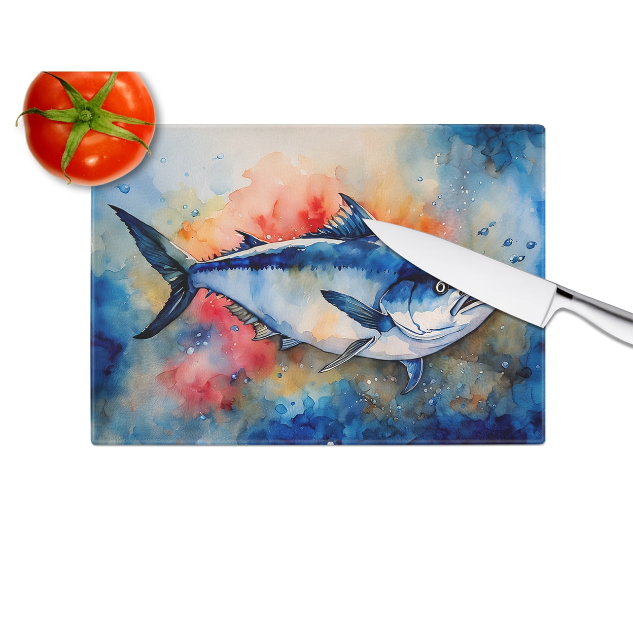 Bluefin Tuna Glass Cutting Board Large 12 in x 15 in