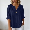 thumbnail image 4 of Womens Tops Plus Size S-5XL Button V Neck T-Shirts for Women Elbow Length Sleeve Solid Color Pullover Fall Tees Gifts for Mom, 4 of 7