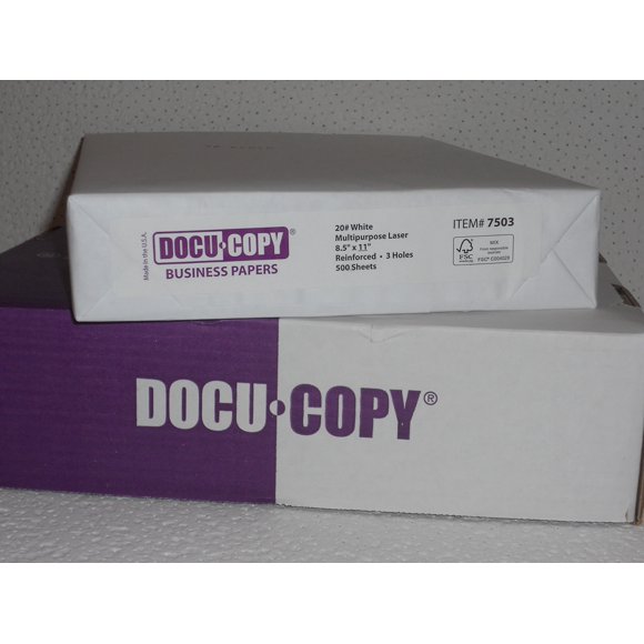 DocuCopy 7503 Papier à Copier Renforcé de Qualité Supérieure Polyvalent 20 Lb 8,5 Pouces x 11 Pouces 3 Trous 1 Rame/500 Feuilles